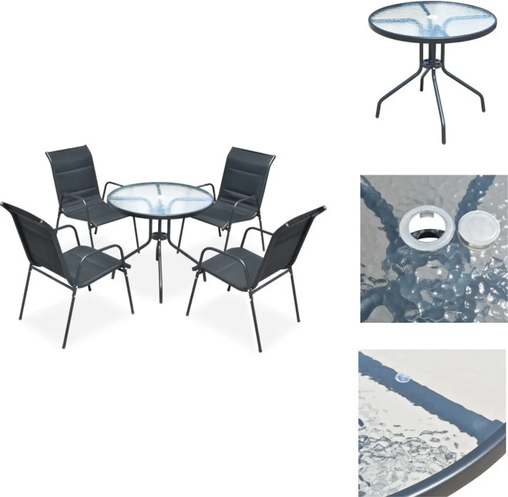 Salon de jardin 5 pièces pour terrasse et balcon en acier noir durable