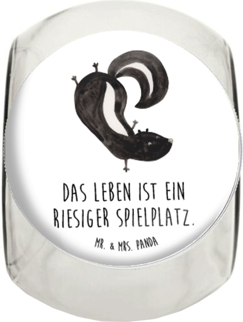 Mr. & Mrs. Panda Frischhaltedose Stinktier Handstand L 870ml - Weiß - Geschenk, Wildtier, glasbehälter, Bonbonglas, Spielplatz, Bonboniere, Raubt...