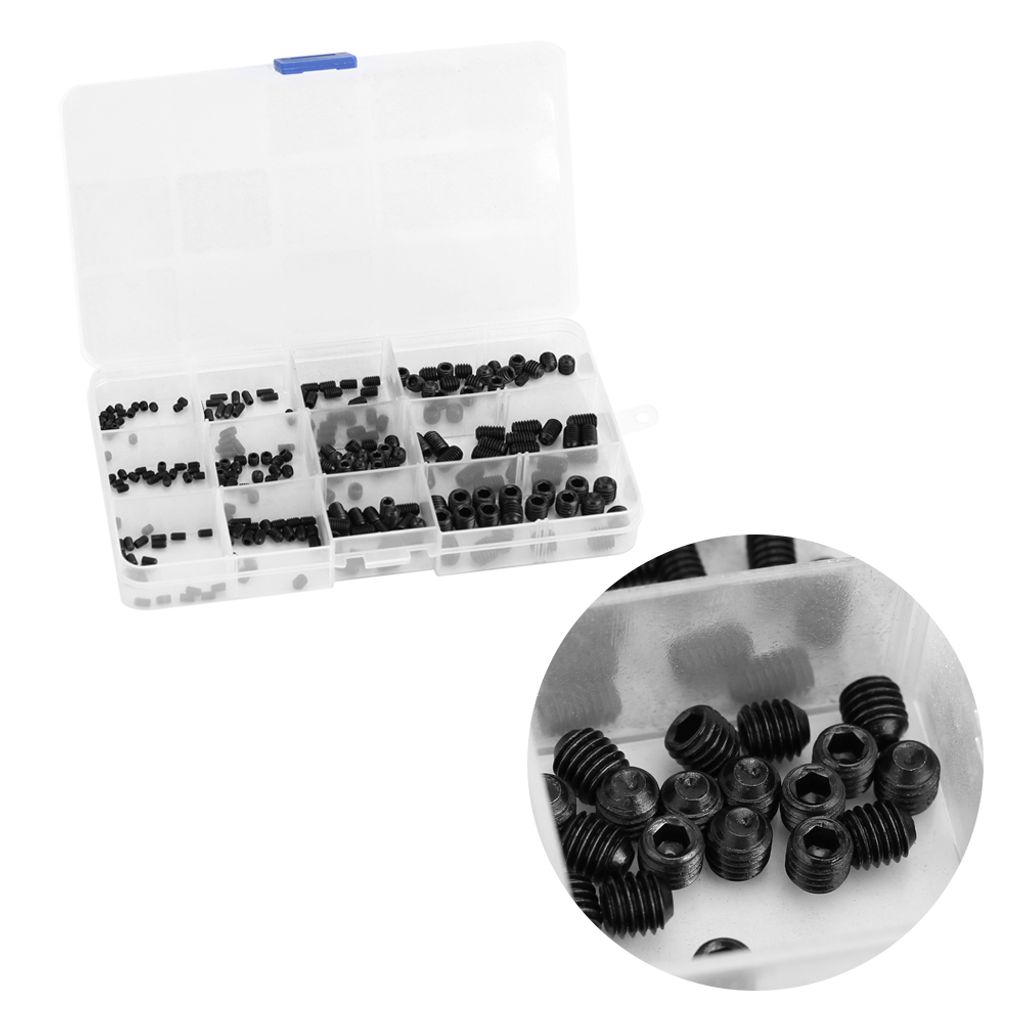240pcs Kohlenstoffstahl Sechskantschrauben Set Madenschrauben Bolzen mit Kunststoffgehäuse
