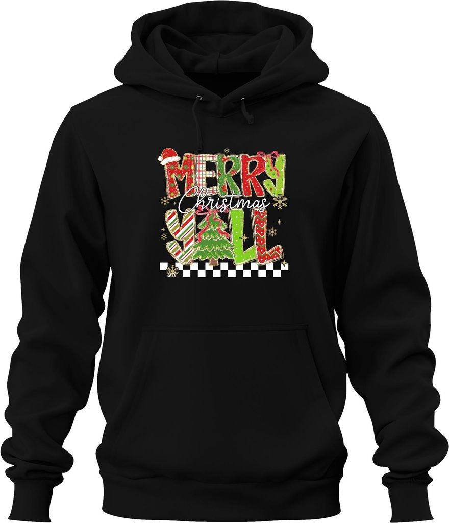 Merry Christmas Y'all Weihnachten Tannenbaum gestreift Glitzer Uni Hoodie Kapuzenpullover, Schwarz, XXL