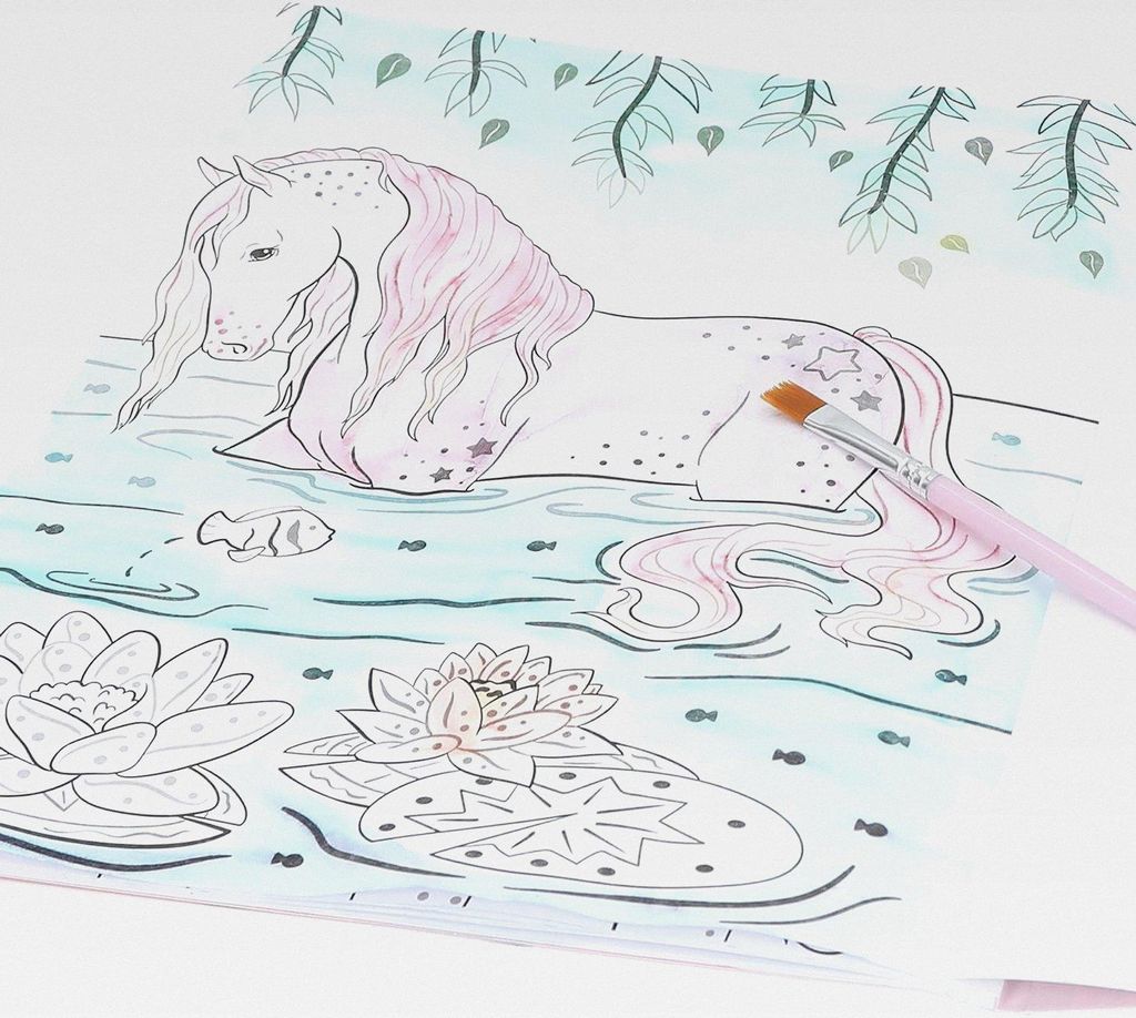 Miss Melody - Watercolour Book, Malbuch inkl. Pinsel und 30 Pferde-Motiven zum Bemalen mit Wasser