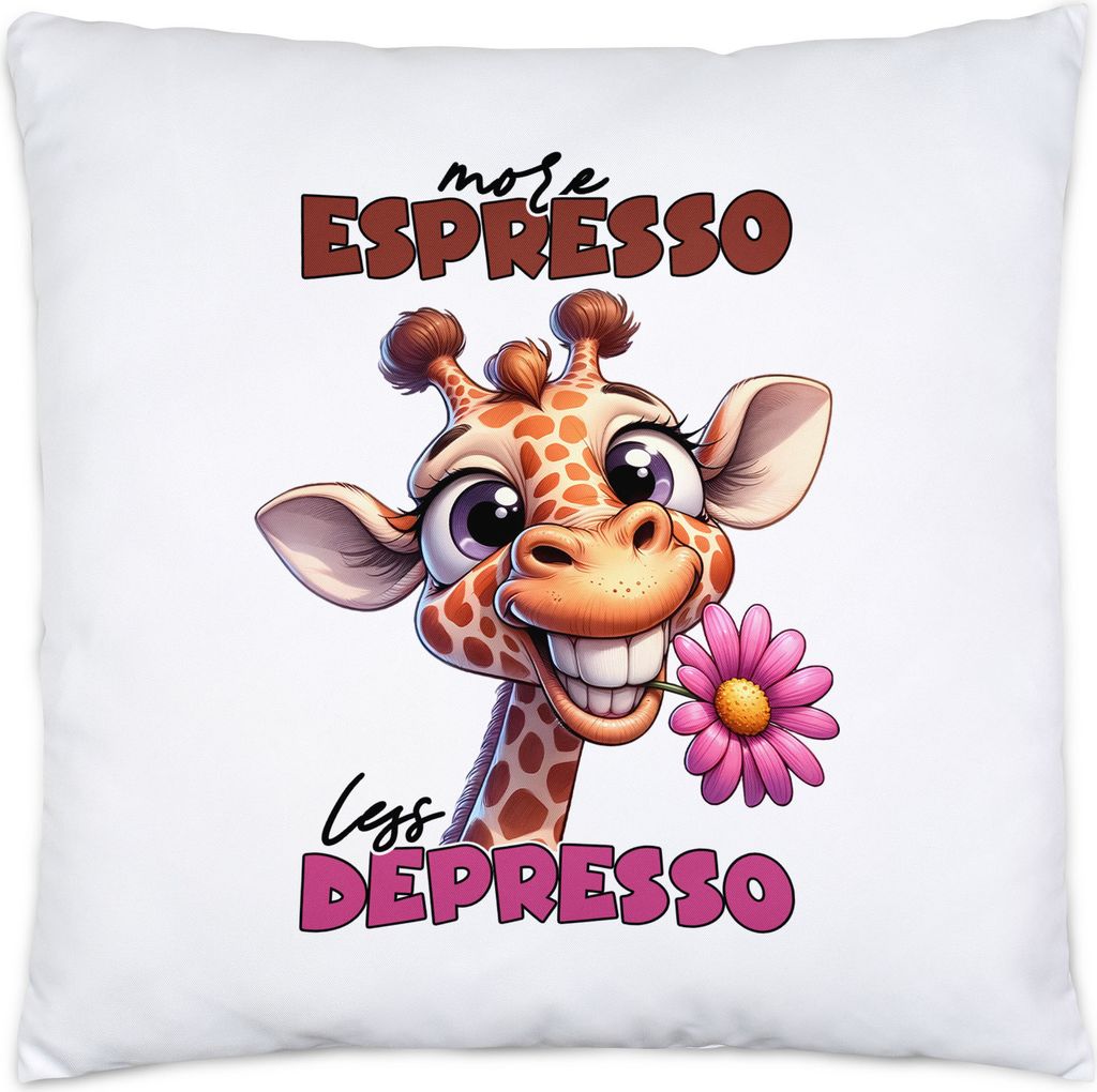 More espresso less depresso Kissen Inkl Füllung lustiger Spruch Kaffee Espresso Giraffe
