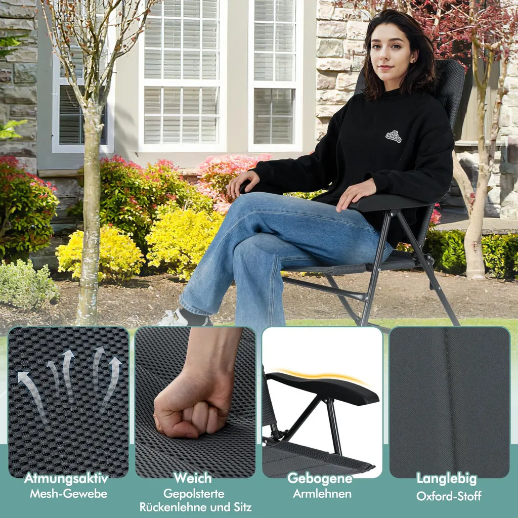 Chaises de Balcon Pliantes Grises pour Détente Extérieure - Pack de 2 - 6