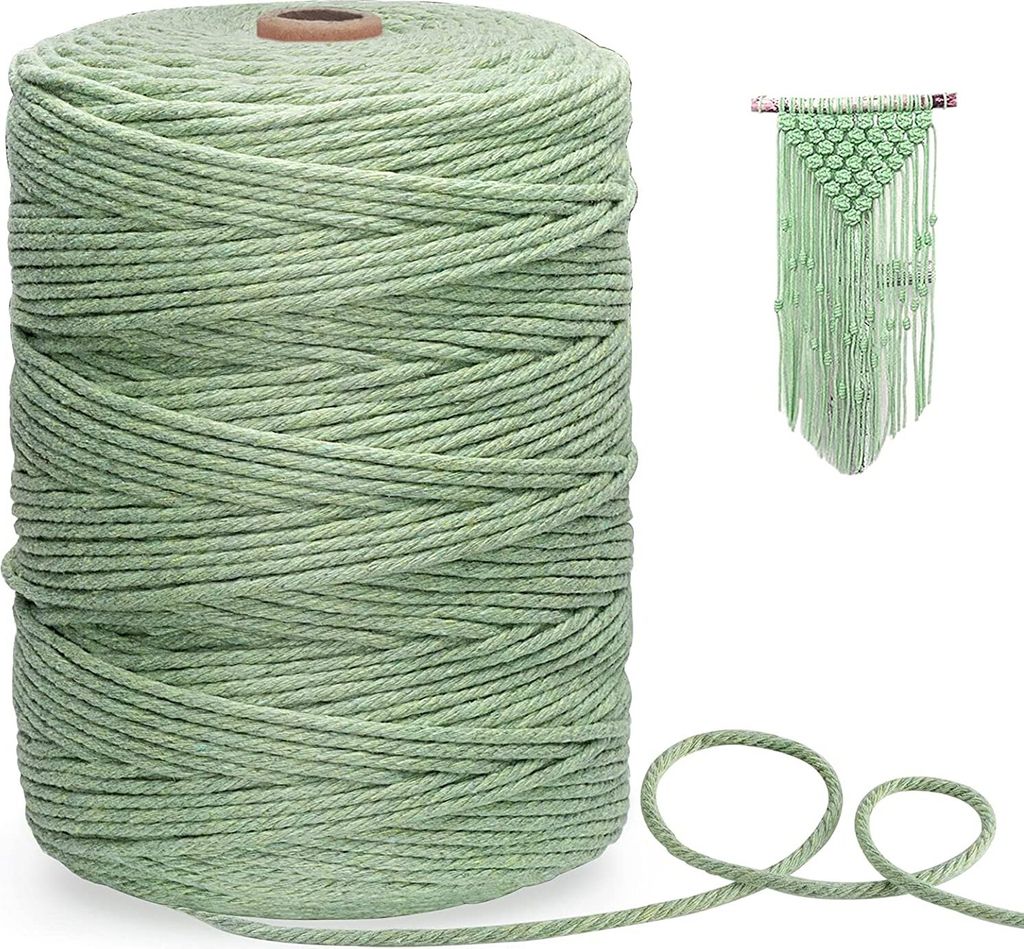 Makramee Garn, Premium Macrame cord 3mm x 300m und Makramee Baumwollgarn - Olivgrün, Baumwollkordel für DIY Handwerk für Pflanzenaufhänger, Wandbehang, Traumfänger Deko