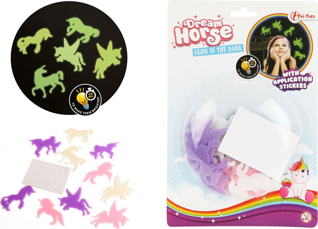 Toi-Toys - DREAM HORSE Glow in The Dark Shapes Einhorn-Aufkleber (12 Stück) Application Stickers