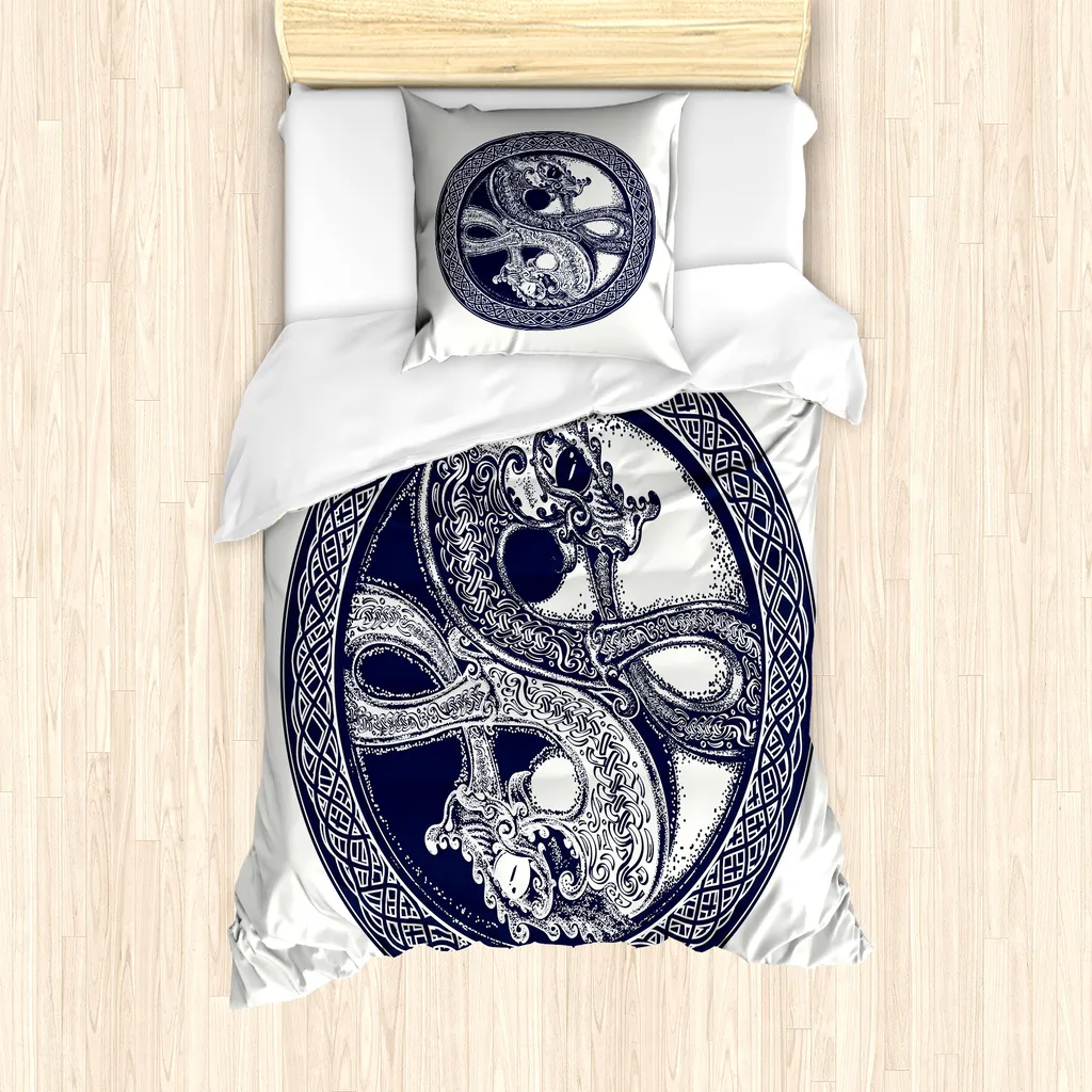 Parure de lit 1 personne motif Mystic Yin Yang violet et bleu en coton doux