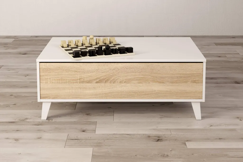 Table basse relevable grise et chêne 100 cm Zaiken Plus avec coffre de rangement - 14