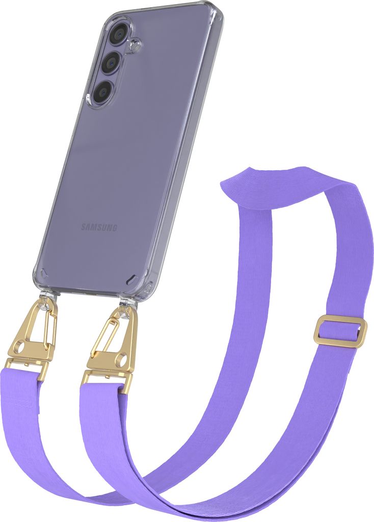 EAZY CASE - Hülle mit Band für Samsung Galaxy S24, Handyhülle mit Umhängeband, Silikonhülle transparent, Handykette in Violett