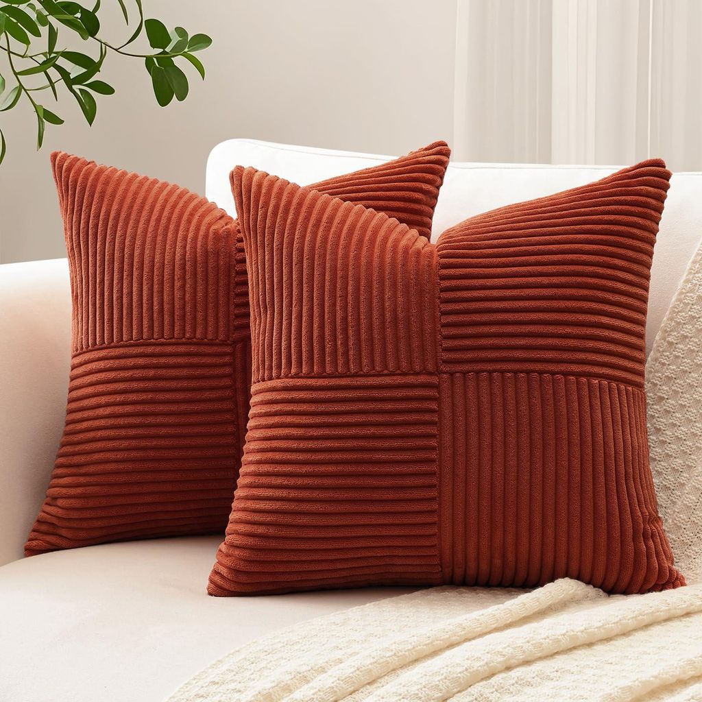 Set aus 2 Cord-Kissenbezügen, Kreuzstreifenmuster, Cord-Sofakissen, Dekokissen, Patchwork-Design, dekorative Kissenbezüge für das Wohnzimmer (60...