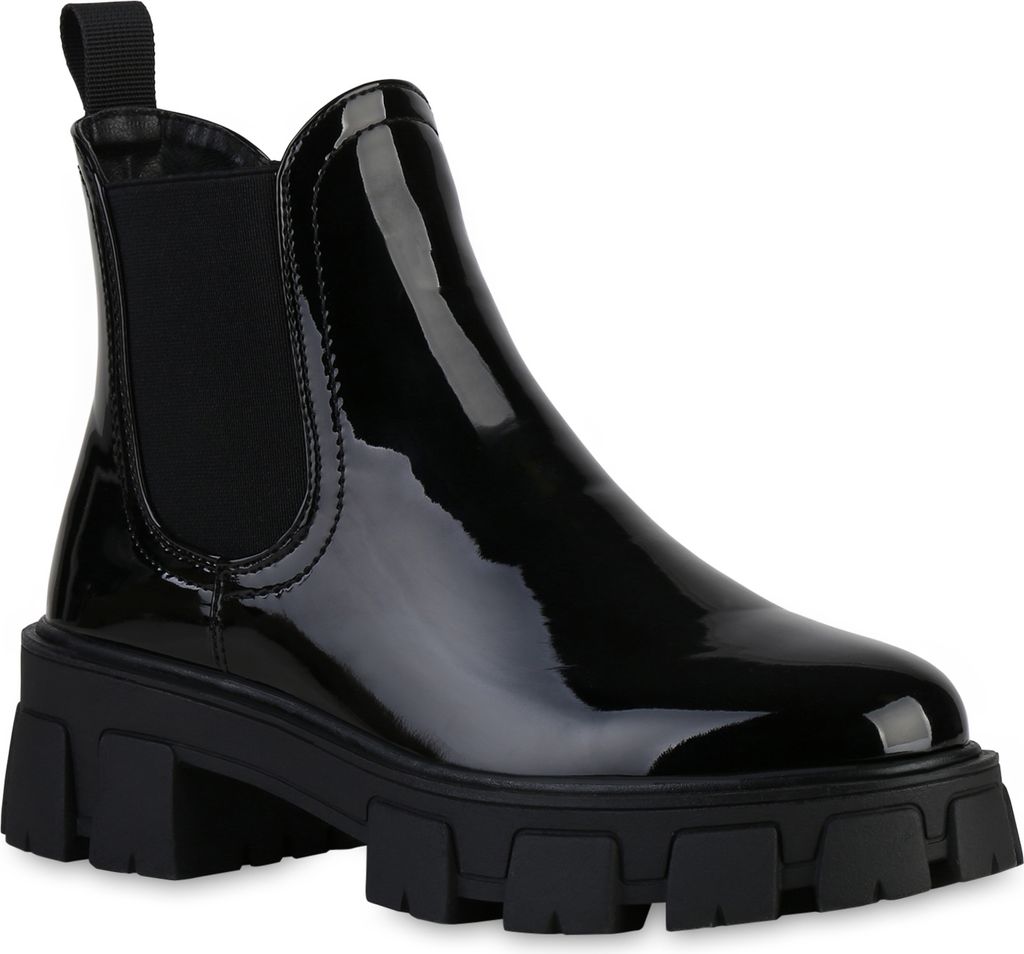 Chelsea Boots Plateau Stiefeletten Leder Schwarz Plateau