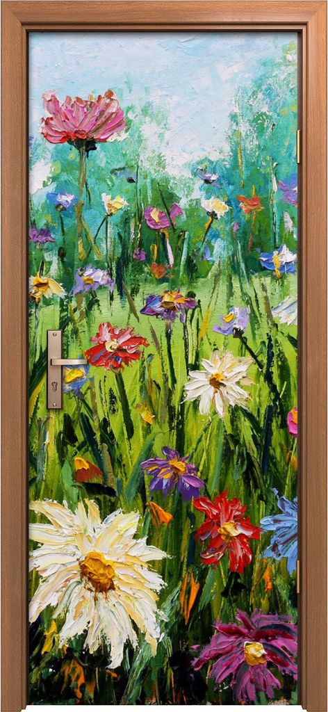 Türposter 80x200 cm Türaufkleber Türtapete Türfolie Klebefolie Gemälde von Blumen wiese modern