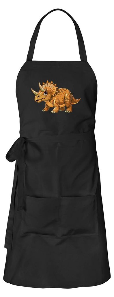 Huuraa Schürze Triceratops Dinosaurier Schwarz mit Taschen Baumwolle Kochschürze Geschenkidee
