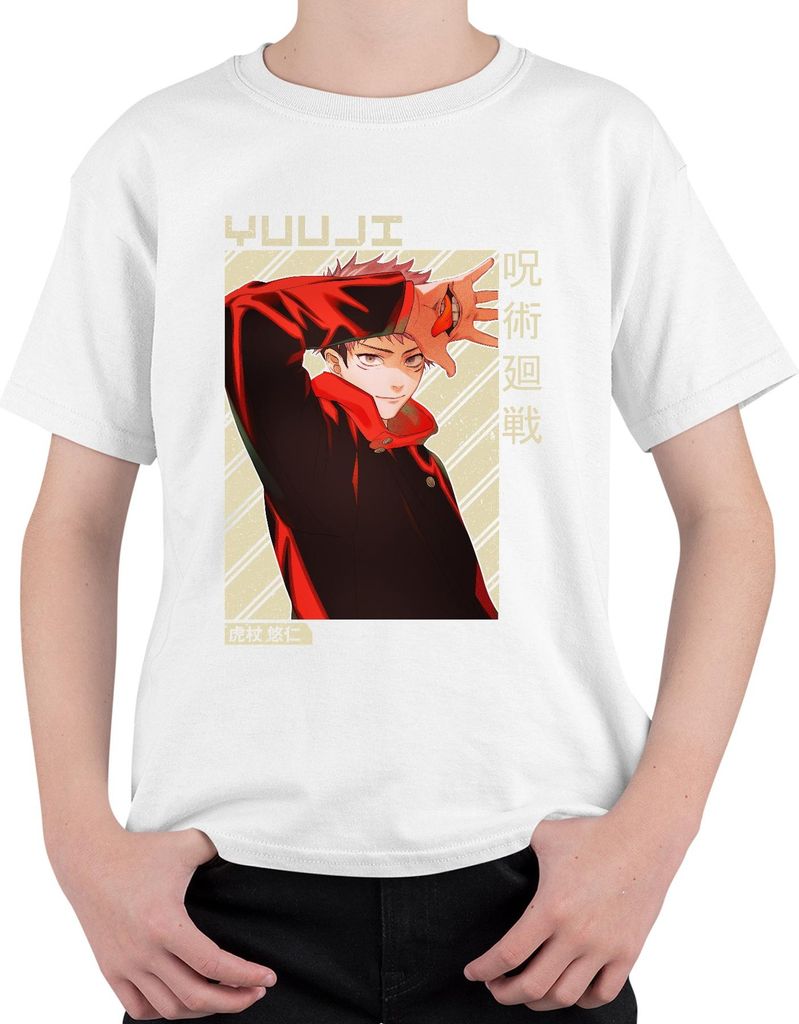 Yuji Itadori Jujutsu Kaisen Anime Fan Geschenk Rot Vintage Uni Kinder T-Shirt, Weiß, 152