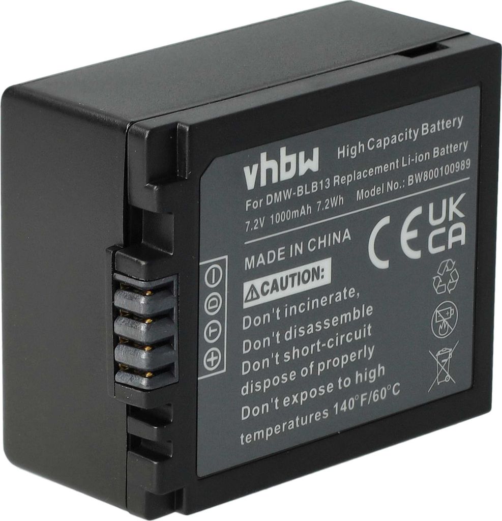 vhbw Akku kompatibel mit Panasonic Lumix DMC-G1, DMC-G10, DMC-G2W, DMC-G10K, DMC-G1W, DMC-G1K, DMC-G2K, DMC-G2 Kamera (1000 mAh, 7,2 V, Li-Ion)
