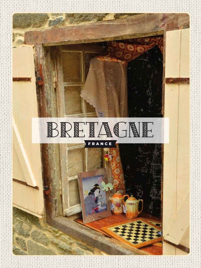 vianmo Holzschild 40x30 cm Bretagne France Retro Kunst Bildmotiv Reisemotiv Straße Stadt