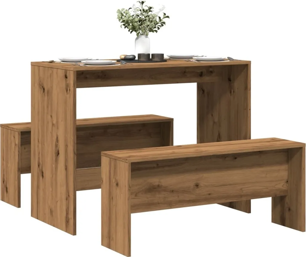 Maison Exclusive - Set da pranzo 3 pezzi con tavolo e panca in legno di rovere artigianale