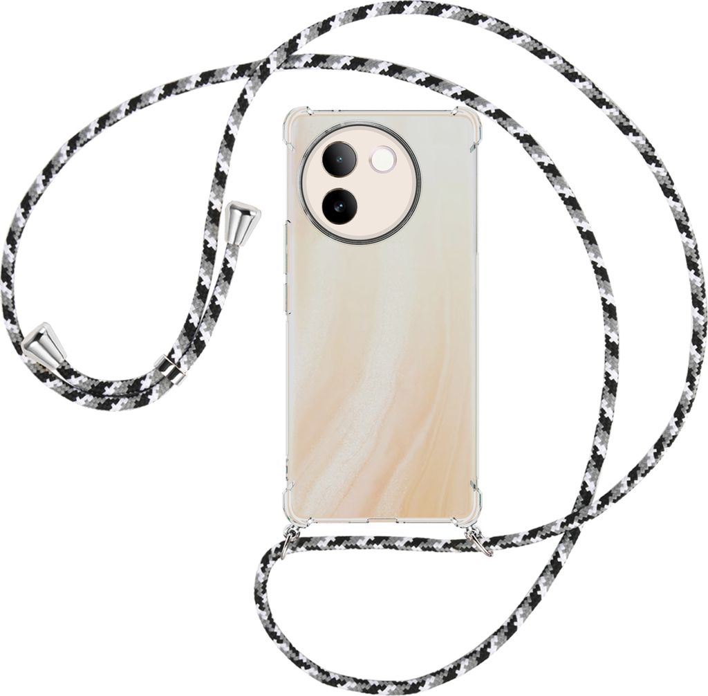 Handykette Backcover-Schutzhülle mit Band (Metall silberfarben) für vivo V30E 5G / V40 lite 5G - schwarz/grau/weiß