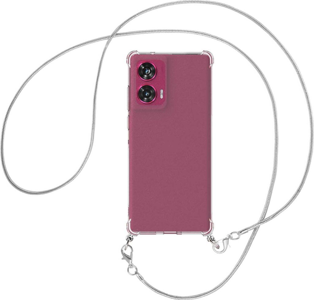 Handykette Backcover-Schutzhülle mit Band (Metall silberfarben) für Motorola Edge 50 Fusion 5G - silberfarbene Snake-Kette