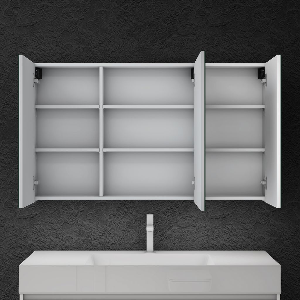 Doporro Spiegelschrank Mit LED Beleuchtung 70x15x70cm - Badezimmer Schrank Matt Weiß
