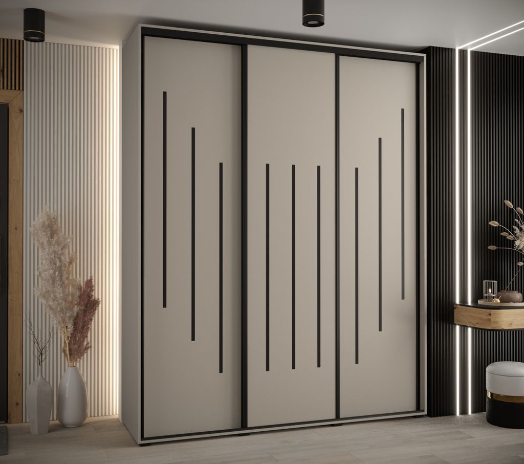 Kleiderschrank INDIRA 8 - 200/60 cm, Kaschmir / Schwarz
