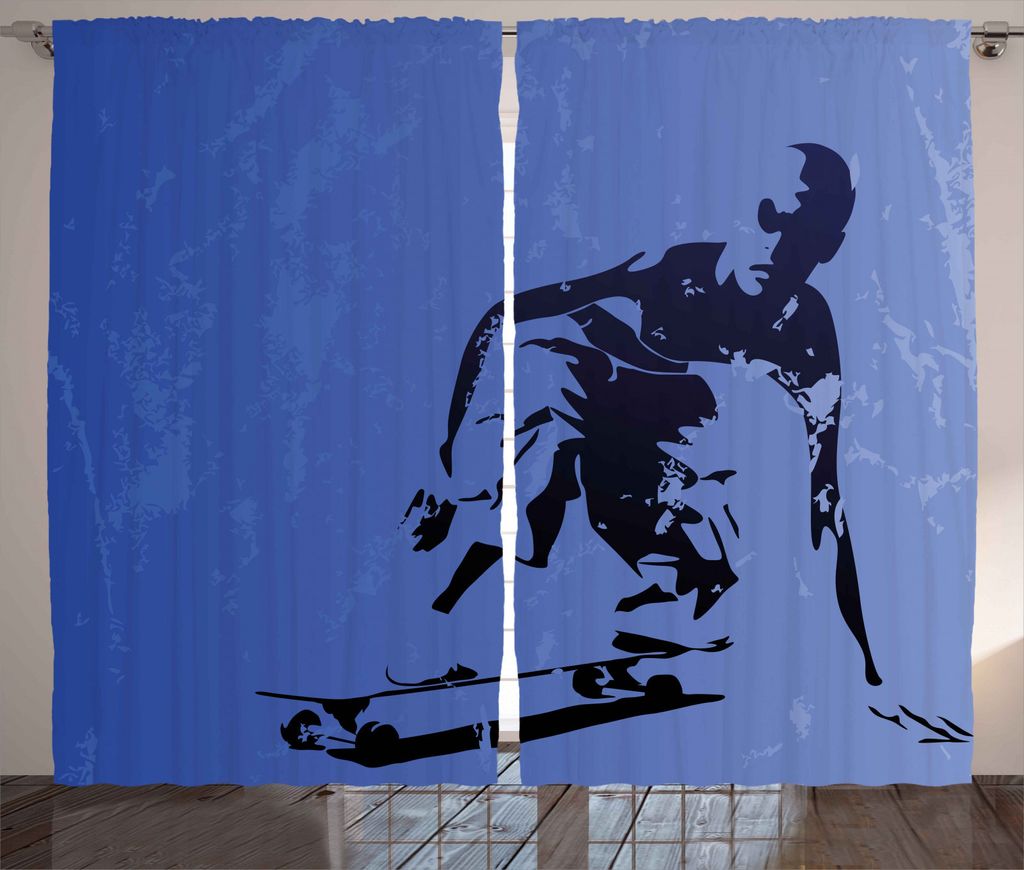 ABAKUHAUS Teenage Rustikaler Gardine, Abstract Vector Skaters, Schlafzimmer Kräuselband Vorhang mit Schlaufen und Haken, 280 x 245 cm, Violett Bla...