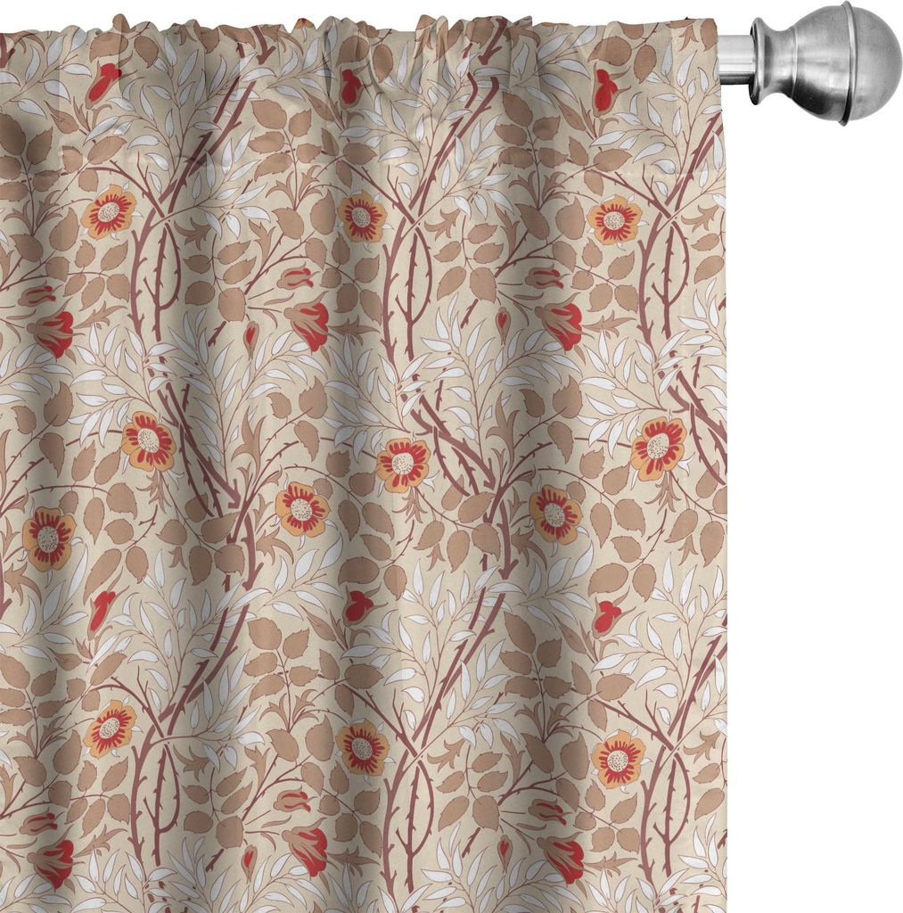 ABAKUHAUS Blumen Vorhänge, Gardinen, Vintage botanische Plantation Blumen und Zweige, 2 Stück 75 x 175 cm, Warm Taupe Paprika