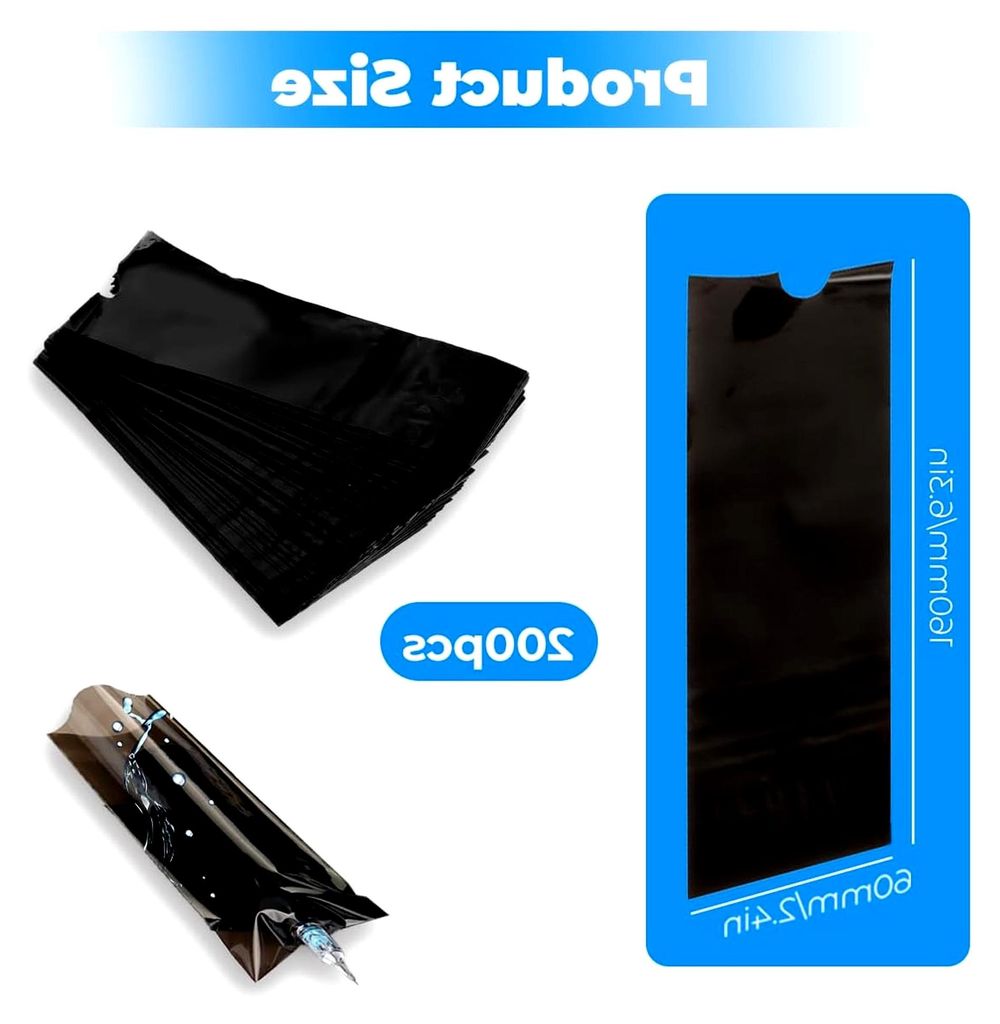 200 Stück Tattoo Pen Abdeckungen, 160×60mm Einweg Tattoo Maschinen Taschen, Zubehör für Tattoo Stifte, Schwarz Einweg Stifttaschen, zum Schutz ...