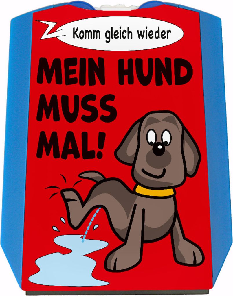 Hund muss mal! Parkscheibe in rot mit 2 Einkaufswagenchips
