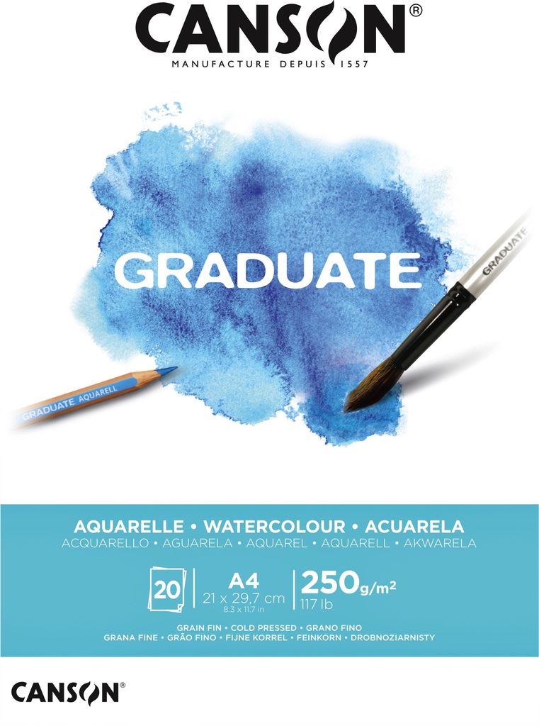 Canson - Aquarellpapier Graduate Watercolour 20 Blatt 250gr A4 naturweiß | 5 Stück