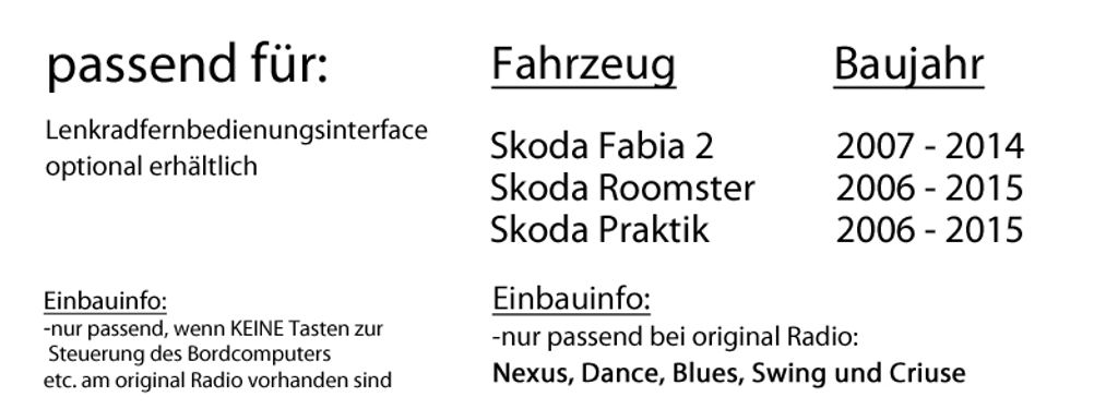 Kenwood Autoradio für Skoda Fabia 2 Nexus Dance Swing Bluetooth/USB Einbauset