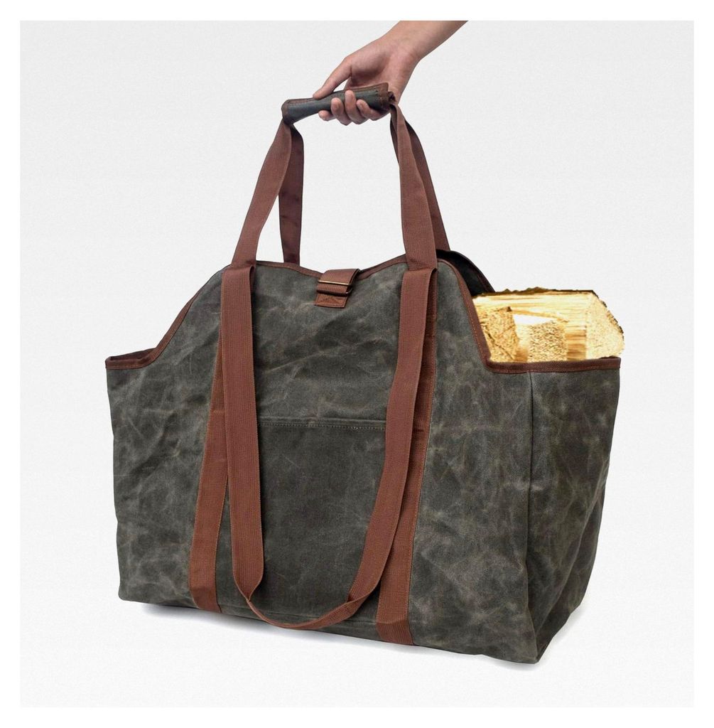 Wachstuch Holztrage Tasche, Innen Kamin Brennholz Halter, runde Holzstapel Rack Feuerholz Träger, Tragen für Tubular Stand bei Kamin Herd Werkzeu...