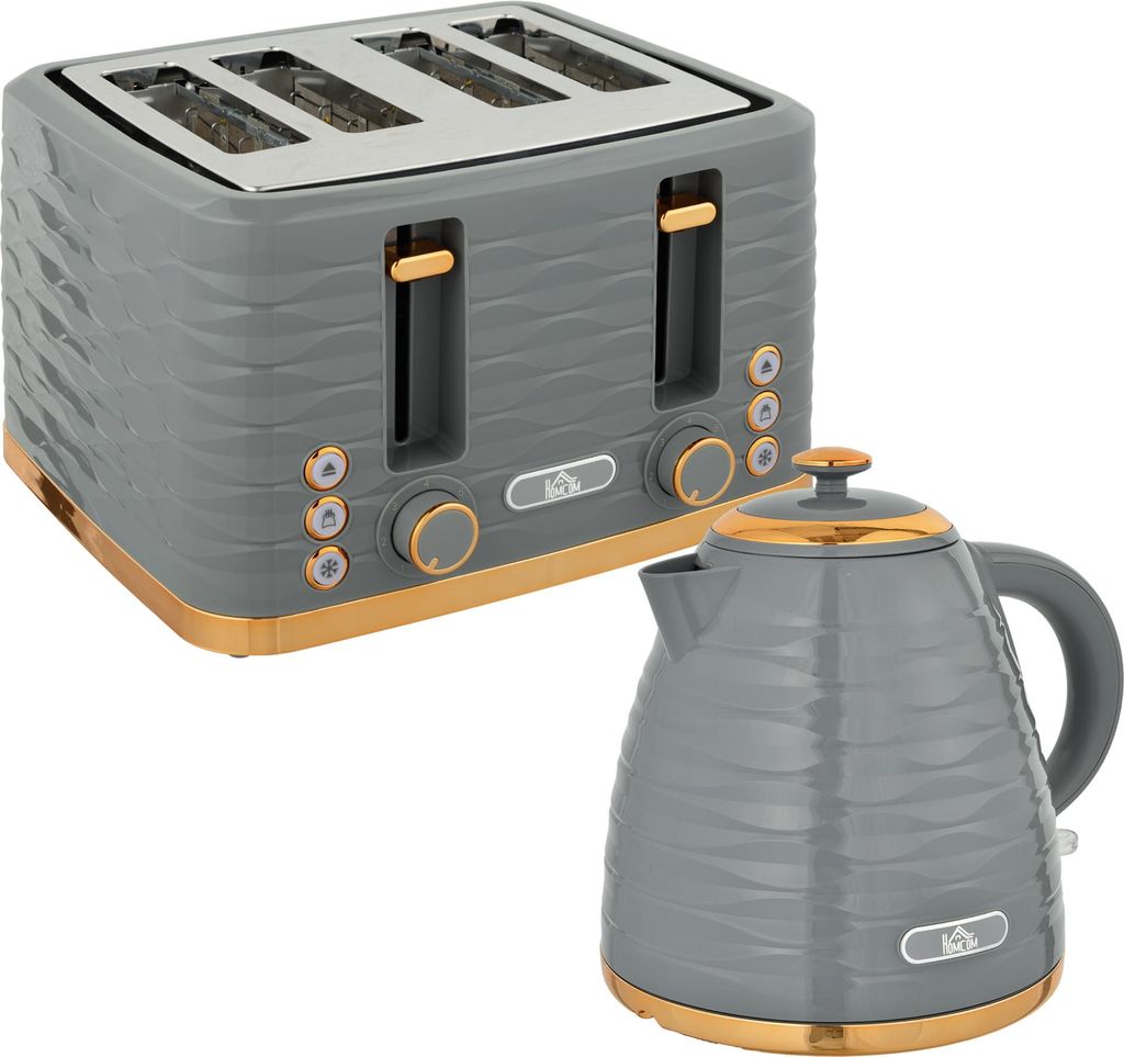 2-in-1 Toaster und Wasserkocher Set, 7 Bräunungsstufen, Auftau- und Aufwärmfunktion, Grau