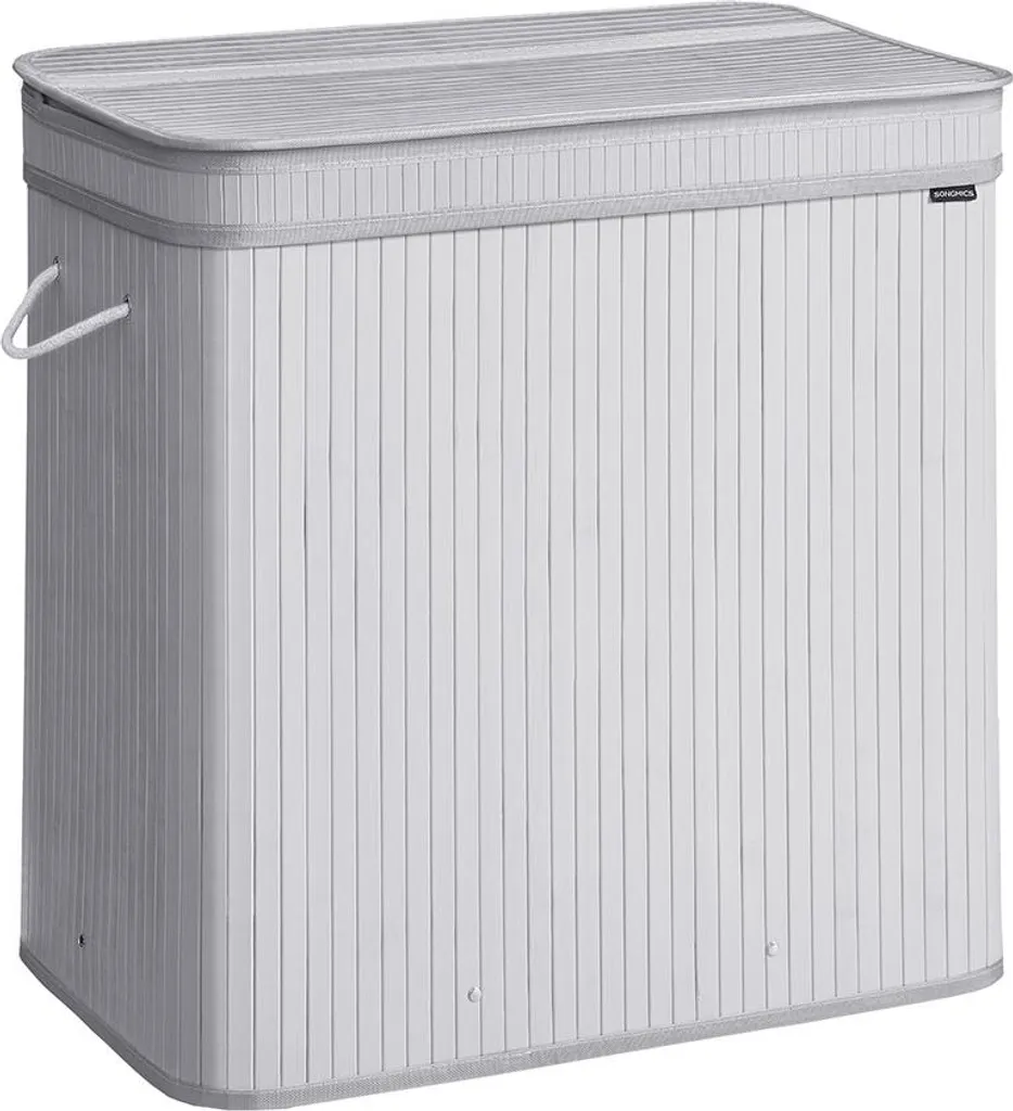 Panier à linge pour famille 150L design bambou gris tri des vêtements