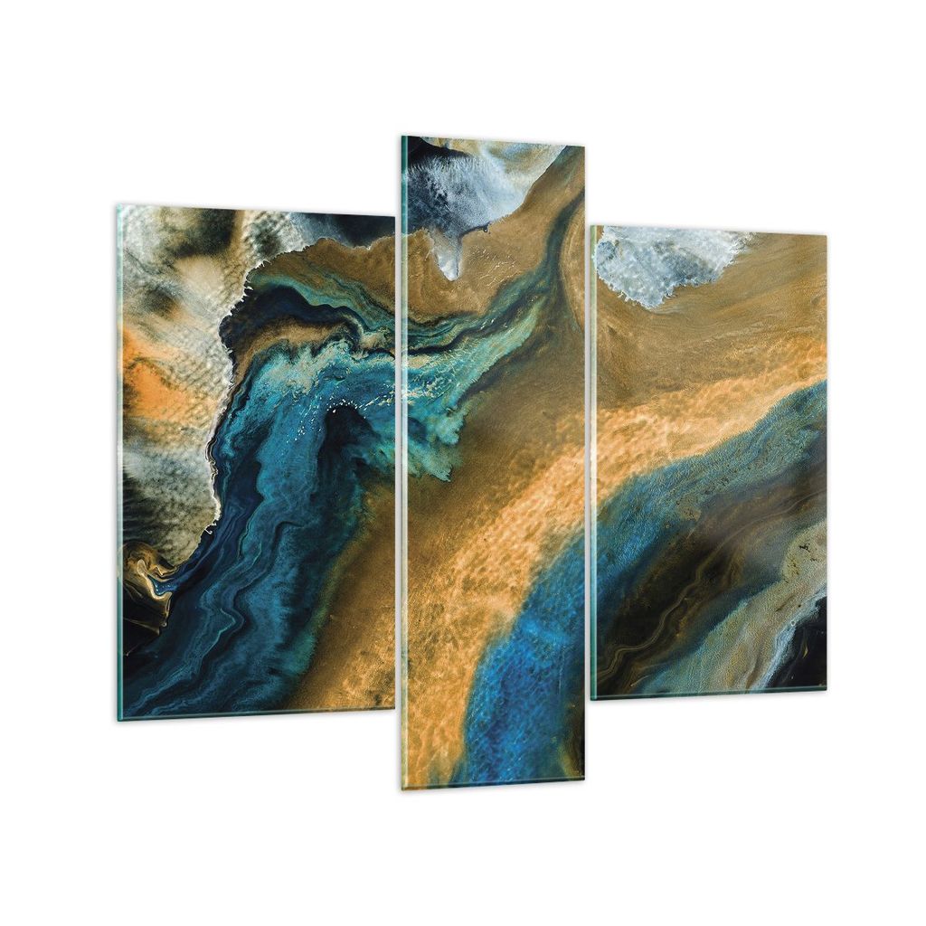 Bilder auf glas - 3 Teile - Abstraktion verschüttet Gold - 95x80cm - Glasbilder - Wandbilder - Bilder - zum Aufhängen bereit - Wanddekoration aus...