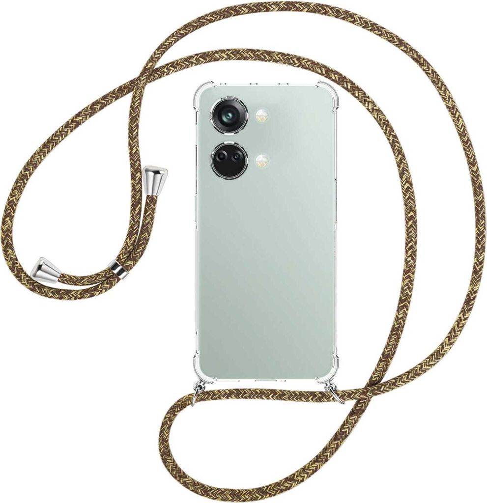 Handykette Backcover-Schutzhülle mit Band (Metall silberfarben) für OnePlus Nord 3 (CPH2491) - braun+beige