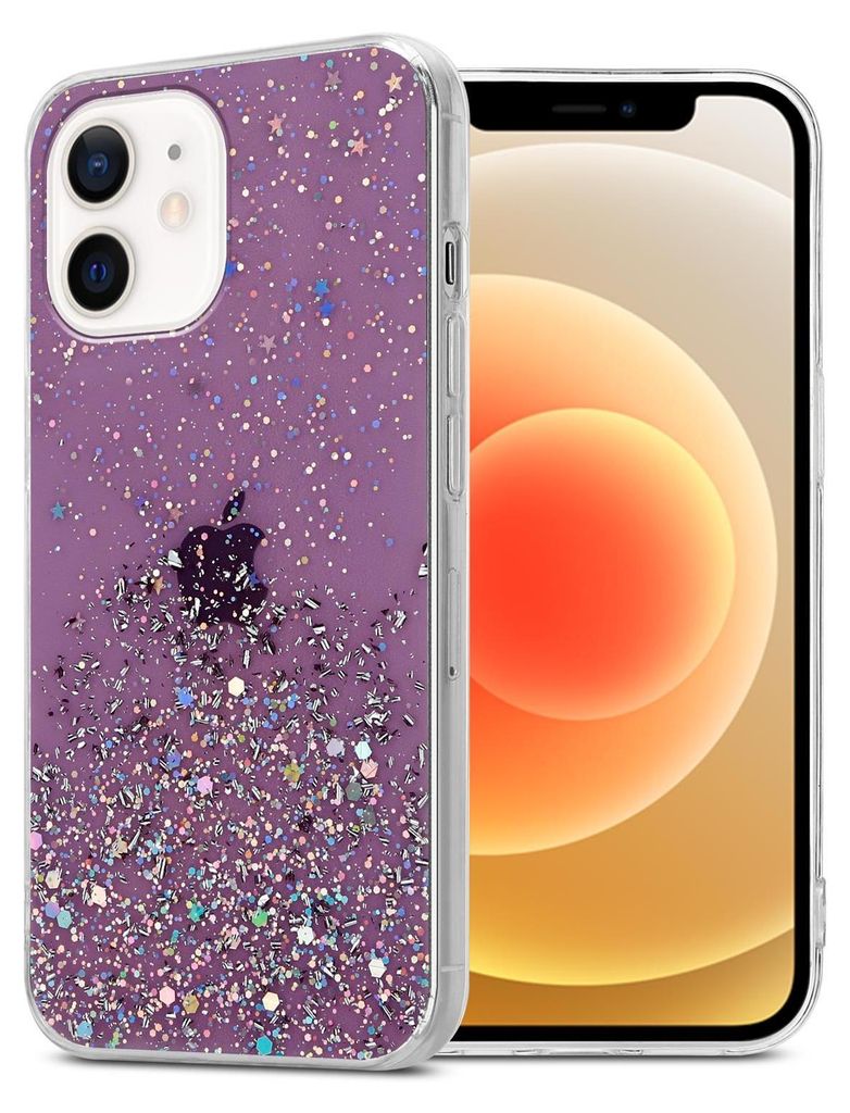 Cadorabo Hülle für Apple iPhone 12 MINI Schutz Hülle in Lila Handyhülle TPU Etui Glitter Cover Case Glitzer
