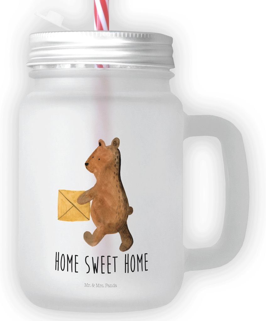 Mr. & Mrs. Panda Glas Bär Zuhause - Transparent - Geschenk, Becher mit Strohhalm, Cocktailglas, Einzugsgeschenk Einzug Neues Haus Neue Adresse Umz...