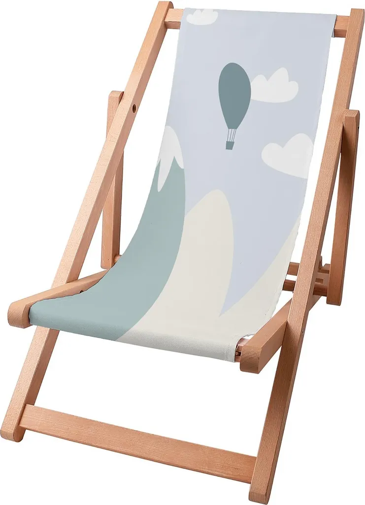 Sdraio per bambini Dreamroots pieghevole in legno fino a 130 kg, sdraio pieghevole con regolazione dell'inclinazione dello schienale a 3 livelli, Mint Balloon