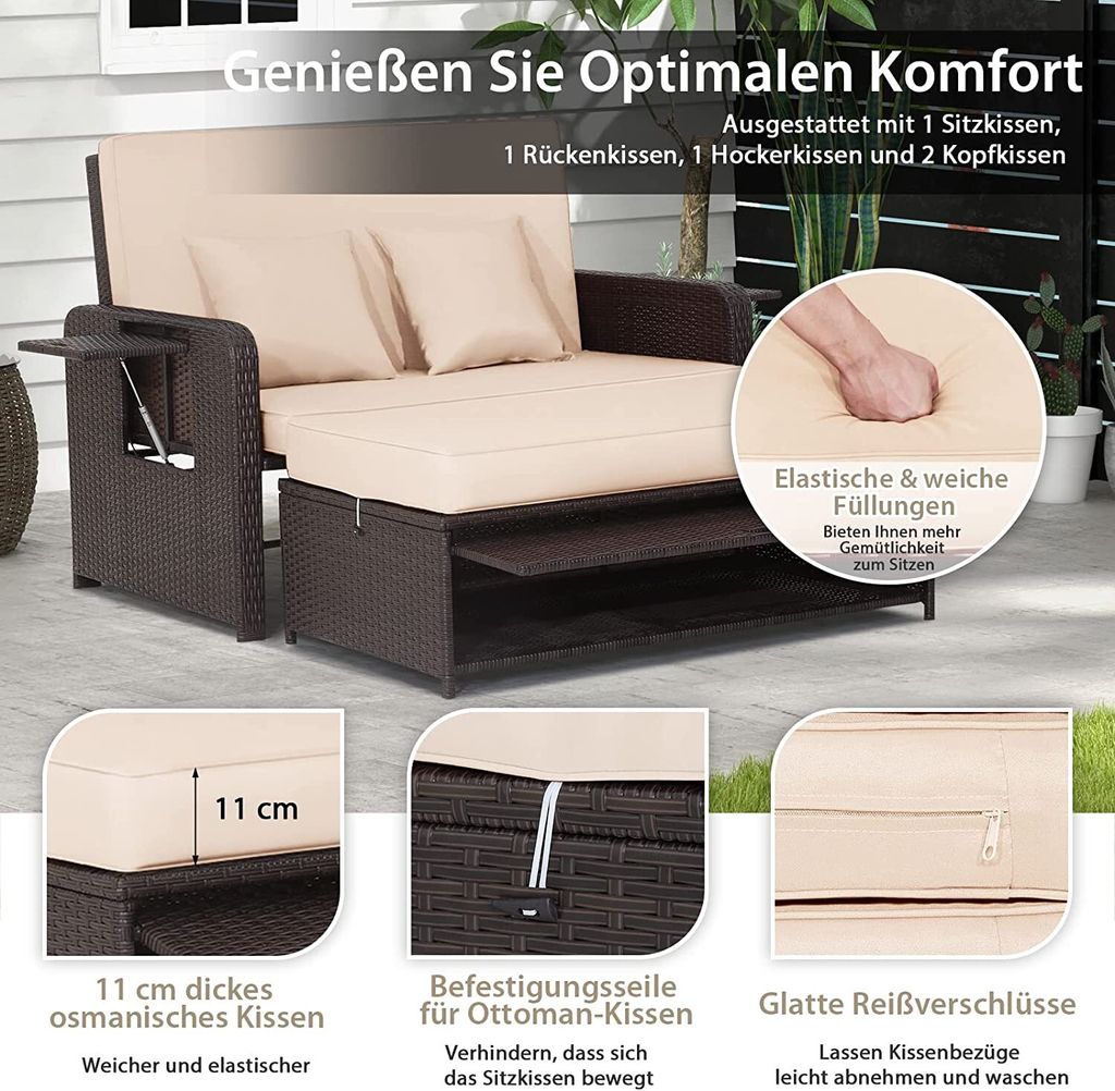 COSTWAY Rattan Sofa Set - 2 Sitzer Sessel mit Ottomane & 2 Produktbild 6