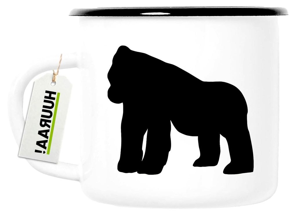 Emaille Tasse Gorilla Silhouette 300ml Vintage Becher Geschenkidee