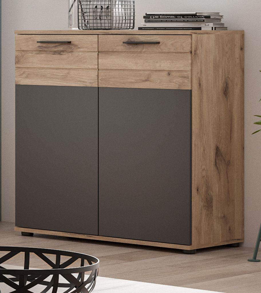 Kommode "Tomaso" Eiche und grau Wohn- und Esszimmer Sideboard mit Soft-Close