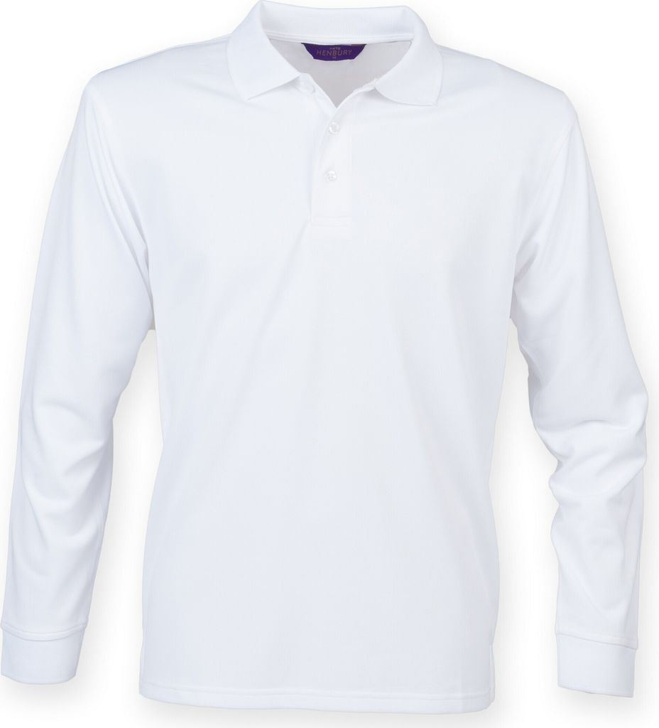 Henbury Herren Coolplus Polo-Hemd, Langarm RW4751 (2XL) (Weiß)