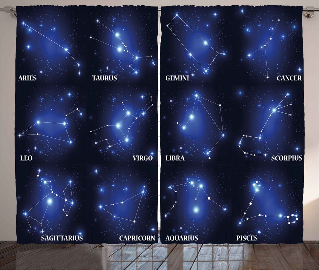 ABAKUHAUS Konstellation Rustikaler Vorhang, Sternzeichen Set, Wohnzimmer Universalband Gardinen mit Schlaufen und Haken, 280 x 175 cm, Dunkelblau B...