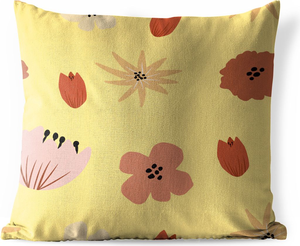 MuchoWow Outdoor Kissen - Blumen - Gelb - Abstrakt - 40x40 cm - Wetterfest - Lounge Kissen - Kopfkissen - Interieur - Polster mit Bild