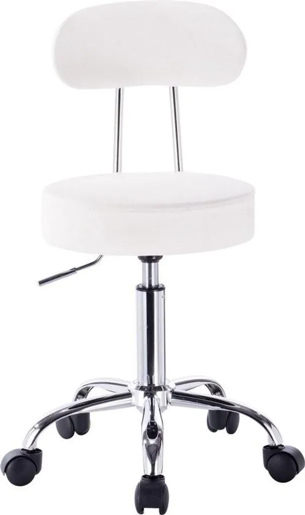 Tabouret de travail blanc avec dossier cuir réglable ergonomique T04