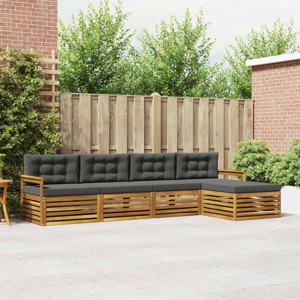 "Neues Produkt" Outdoor-Sofagarnitur ANTI-UV - CLORIS - mit Kissen - 5 pcs - Natur und Anthrazit - Modern Gartensofas V1205