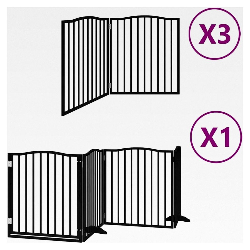 10-teiliges Hundetor mit Tür, faltbar, schwarz, 800 cm, Pappelholz, freistehendes Hundegitter, modularer Haustierzaun für Türen, Treppen, Flure,...