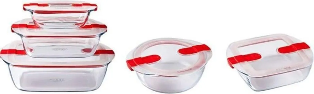 Set 5 Contenitori in Vetro Borosilicato per Microonde con Valvola Vapore