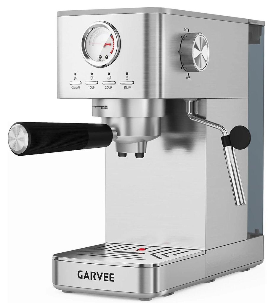 Espressomaschine - Halbautomatisch - 1300 W - Dampflanze - Manometer - Edelstahl - <5 Tassen - EU-Stecker - Silber