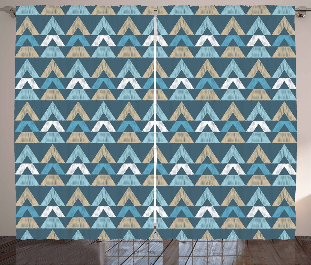ABAKUHAUS Boho Rustikaler Gardine, Flüchtiger Triangle Borders, Schlafzimmer Kräuselband Vorhang mit Schlaufen und Haken, 280 x 245 cm, Mehrfarbig